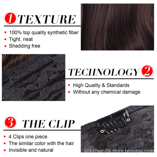 Silike 24 inch Wavy Clip in Hair Extension For Black Women Synthetic Clip Extension Heat Resistant Fiber 4 Clips in one Piece